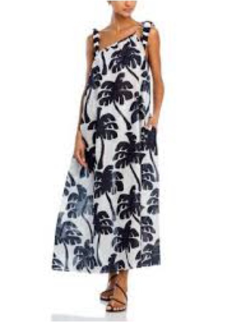 FARM Rio Navy and White Palm-Print Swim Coverup